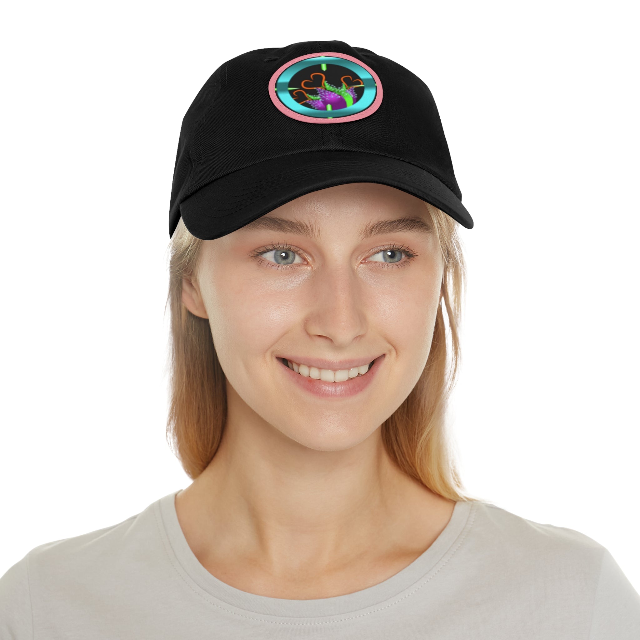 pH art contest cross-hairs hat with Leather Patch (Round)